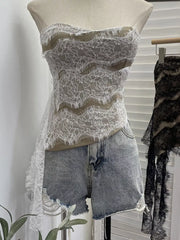 Black with Lace Tube Top With Asymmetrical Hem
