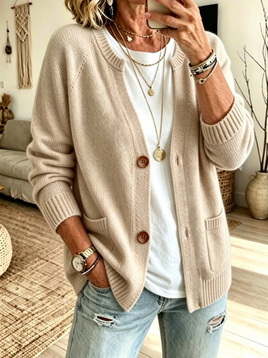 Sea Blue cardigan with hip-length and button-front