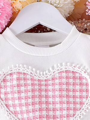 Pink with Children's Heart Short Sleeve Top And Skirt Set