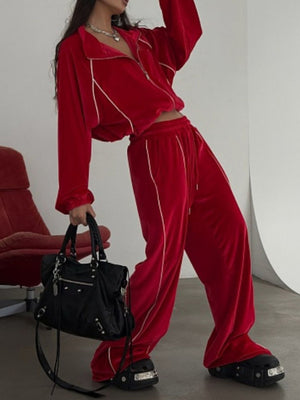 Y2K pajama set in Red with collared