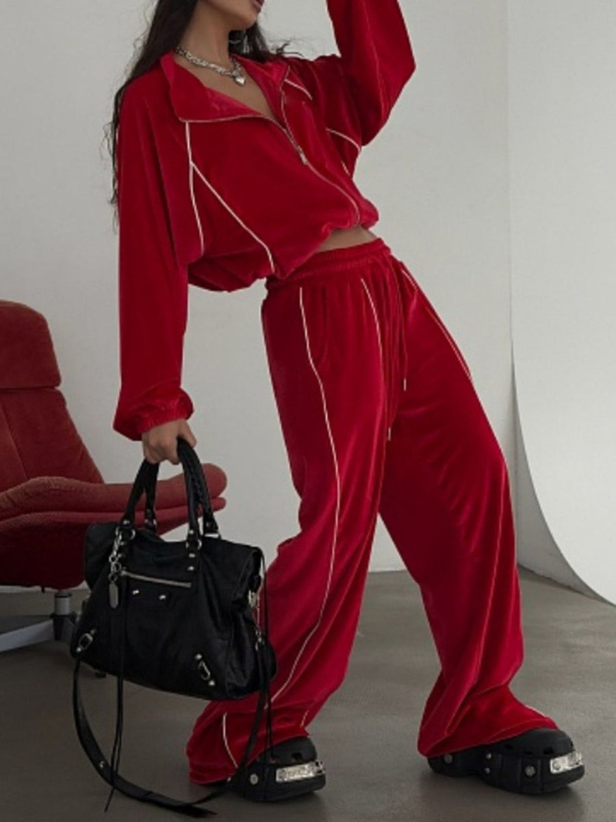 Y2K pajama set in Red with collared