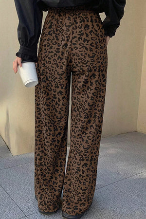 Leopard Print Elastic High Waist Corduroy Pants option 5