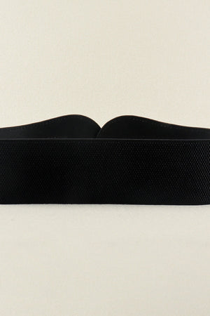 Black elasticated corset belt with textured fabric and sculpted buckle detail