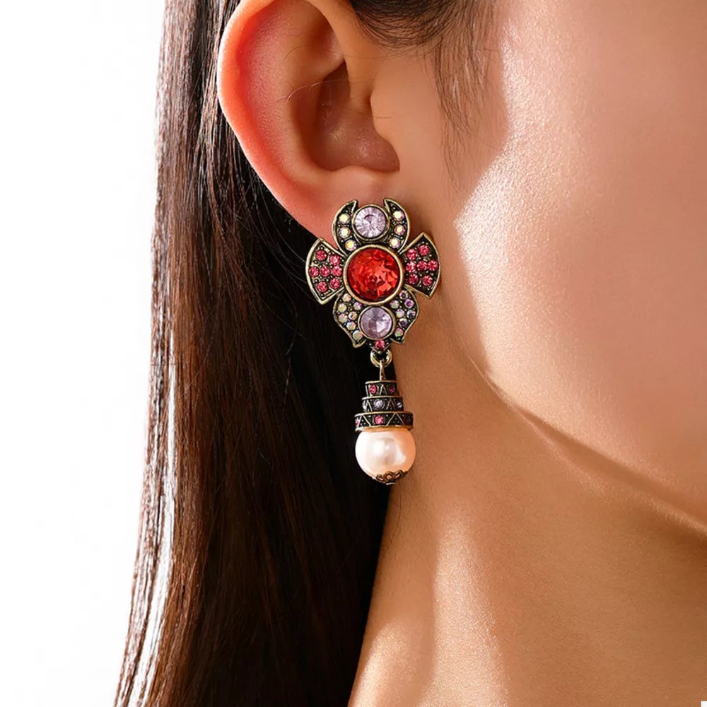 red earrings with floral and N/A