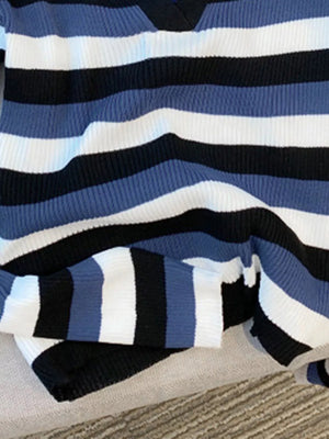 Striped Collared Cropped Knit Top option 9