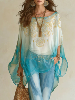 ivory blouse with ornate and boat neck