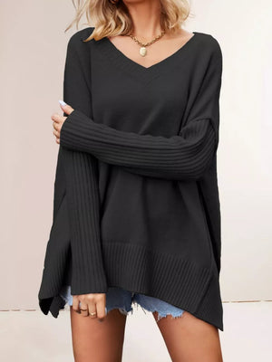 Yellowish Green relaxed v-neck sweater with v-neck