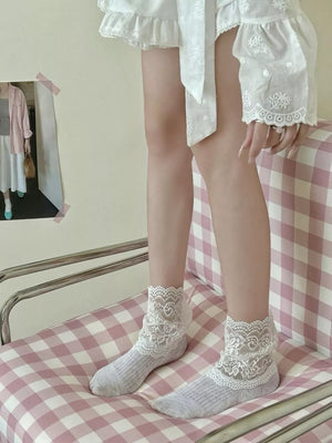 socks featuring lace in ivory with cotton Imported Size &amp texture
