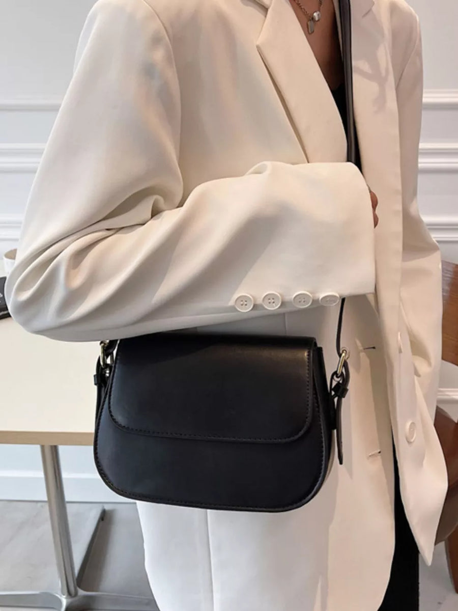 Black with Pu Leather Small Shoulder Bag in Black