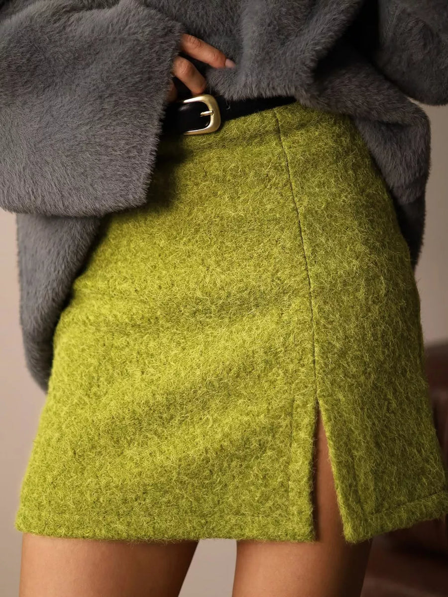 mini skirt in lime green with belted and mini