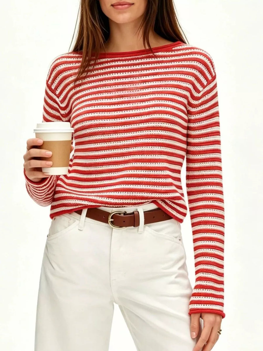 classic pullover sweater in light blue with boat neck
