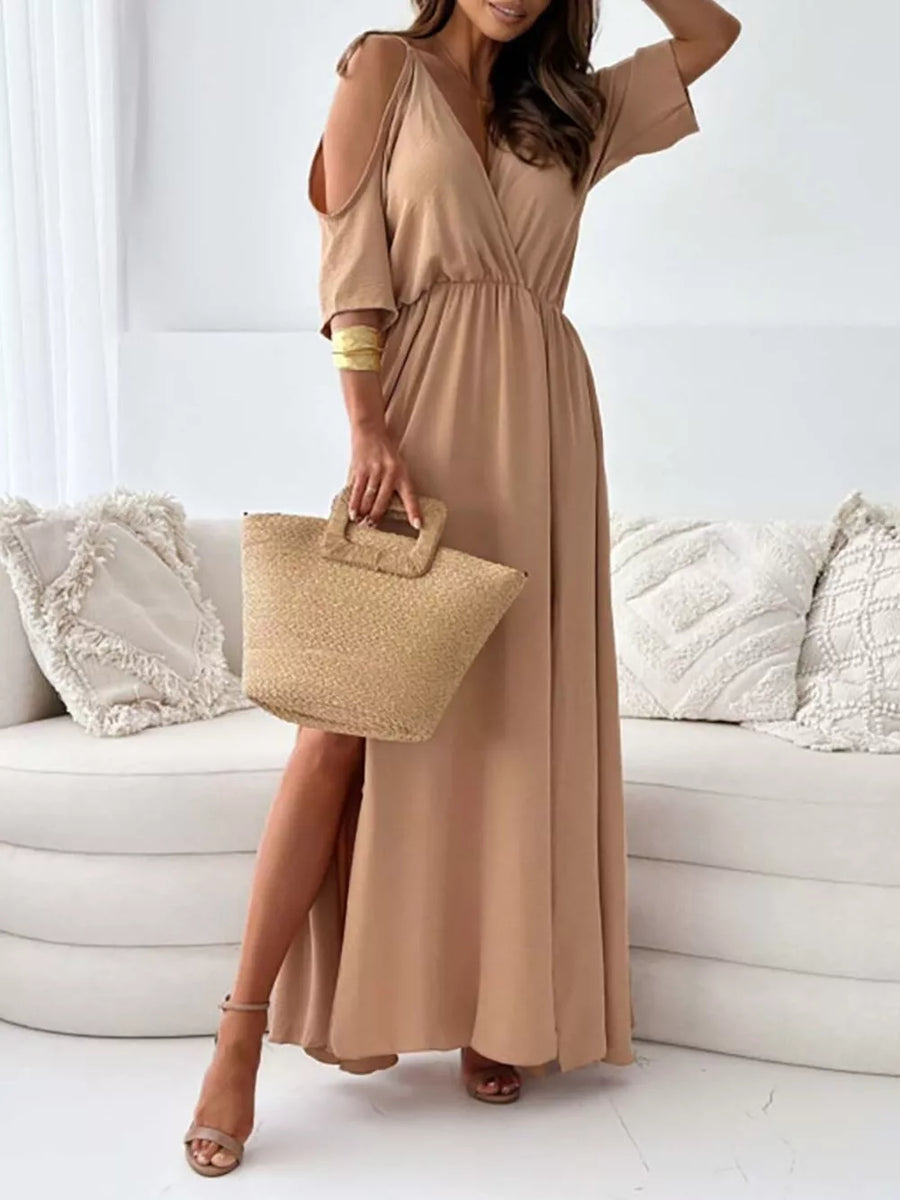 maxi dress in Caramel with tied and maxi