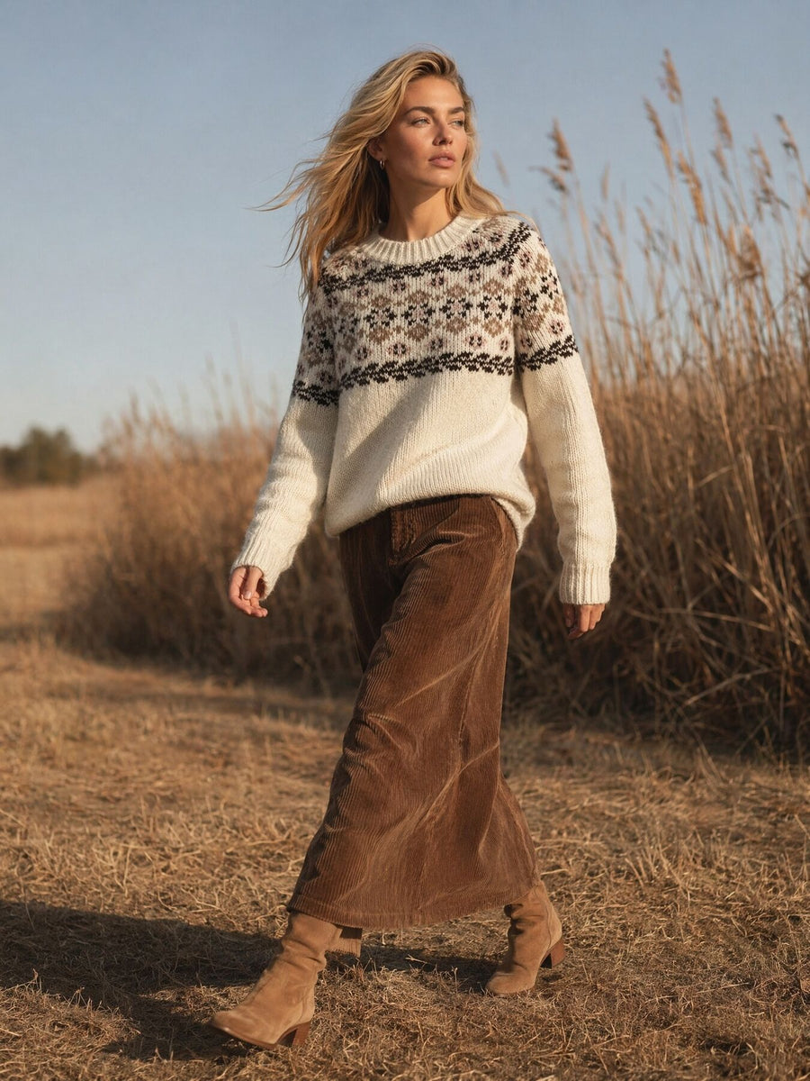 100% polyester Care instructions: Machine wash cold pullover sweater in tan with regular silhouette