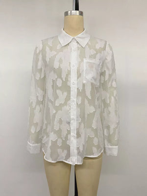 Sheer Button-down Shirt in White with buttoned