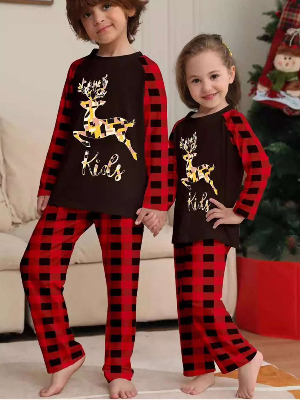 pajama set featuring plaid in Kid with 95% polyester, 5% spandex Care instructions: Machine wash cold texture