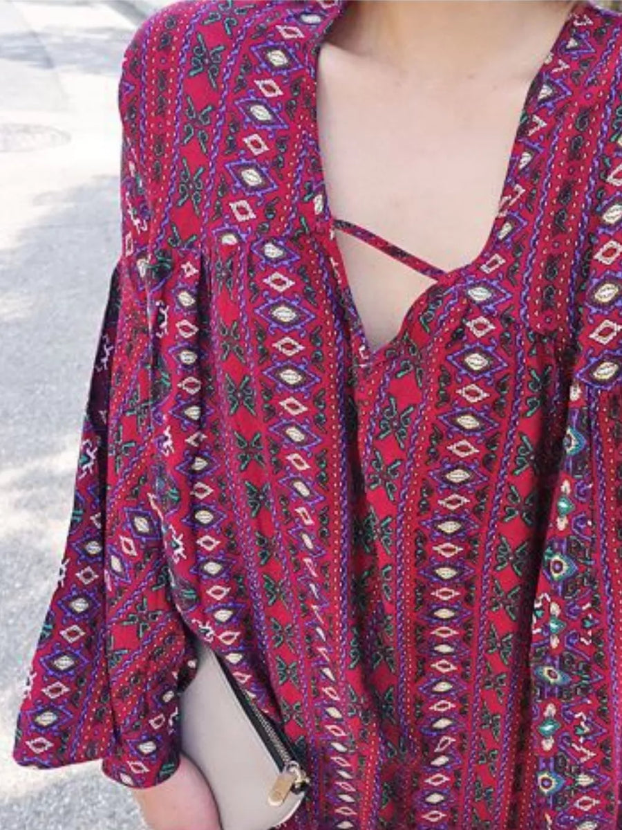 Bohemian Print Midi Dress With Side Slits option 6