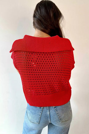 Openwork Quarter-zip Knit Top option 4