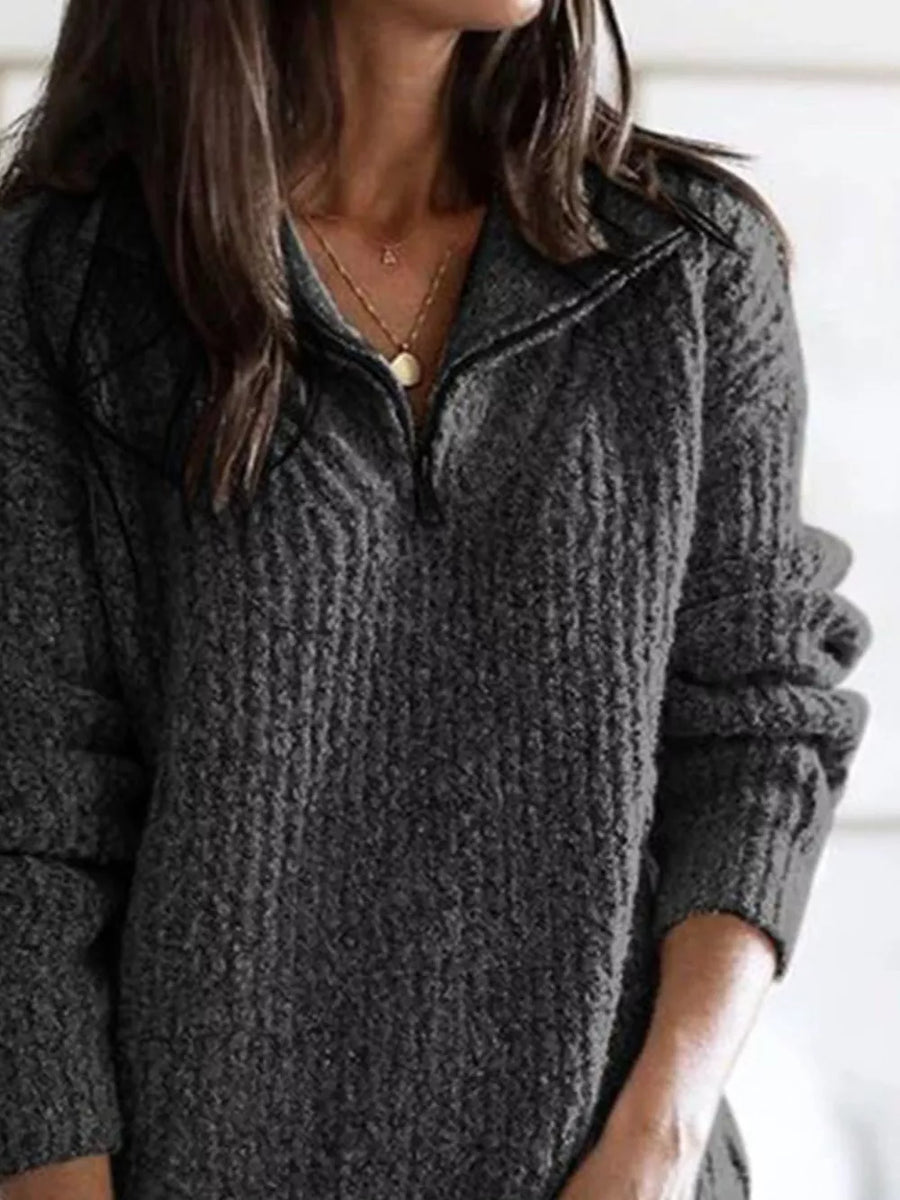 Blue relaxed zip-up sweater with collared