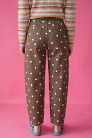 jeans featuring polka dot in brown with 72% cotton, 26% polyester, 2% elastane Care instructions: Machine wash cold texture
