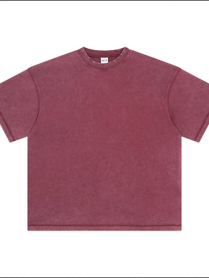 Vintage wash boxy t-shirt in burgundy with crew neck and short sleeves.