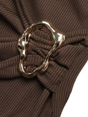 chocolate brown wrap top with stretch and long sleeve