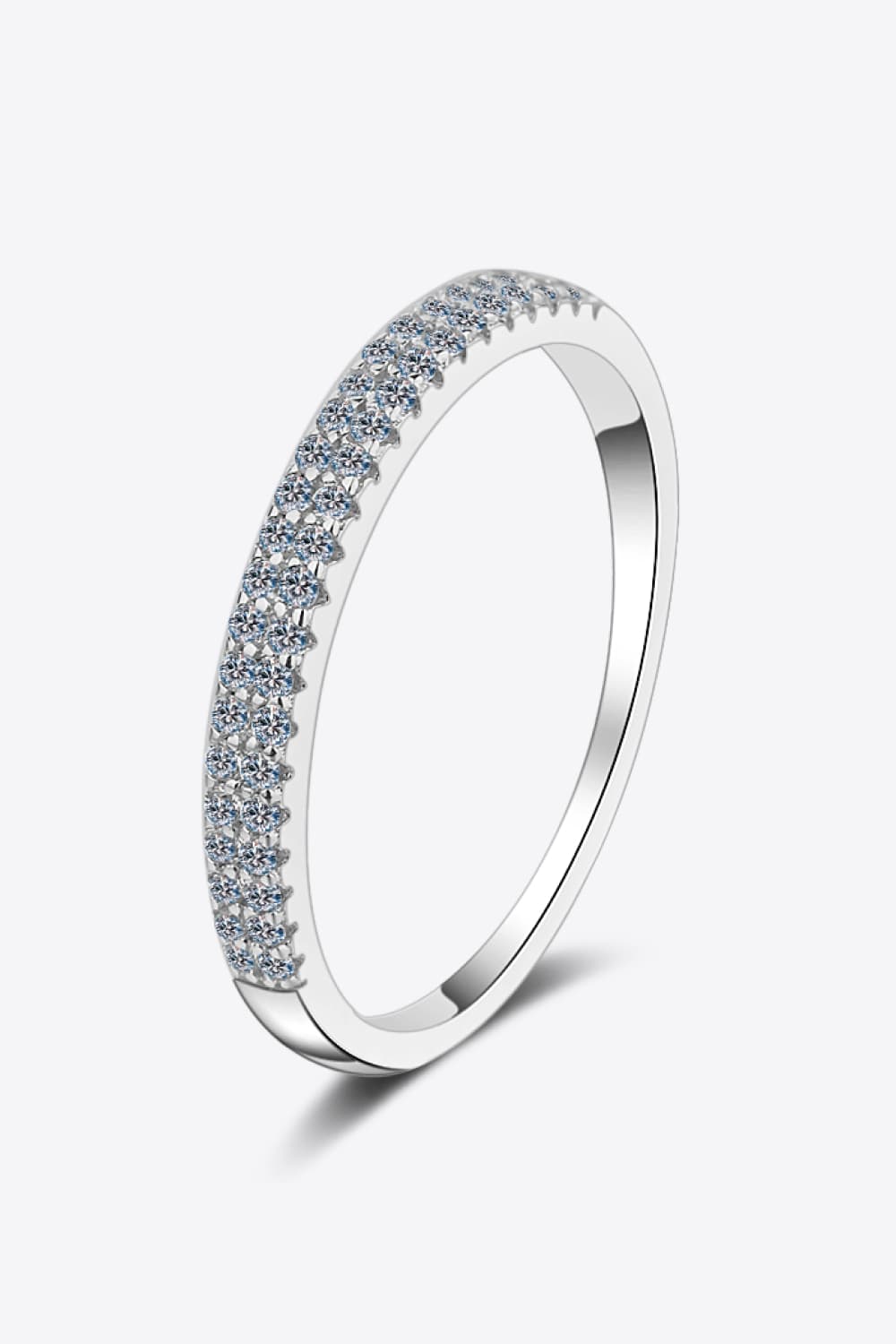 Pavé band sterling silver ring with two rows of clear crystals