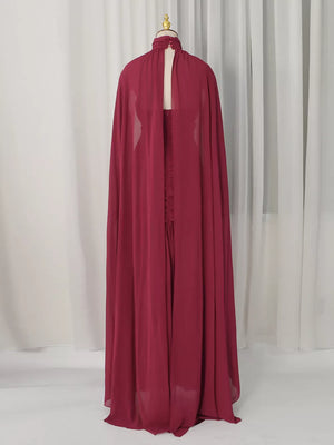 Ruched Halter Neck Cape Maxi Dress option 5
