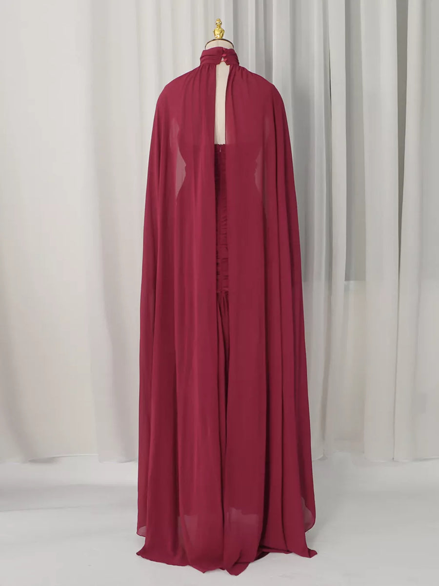 Ruched Halter Neck Cape Maxi Dress option 5