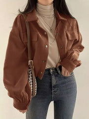 trucker jacket in Apricot with collared and cropped