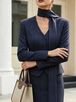 white blazer featuring tied and striped