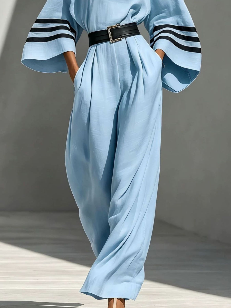 modern jumpsuit in Light Blue with boat neck
