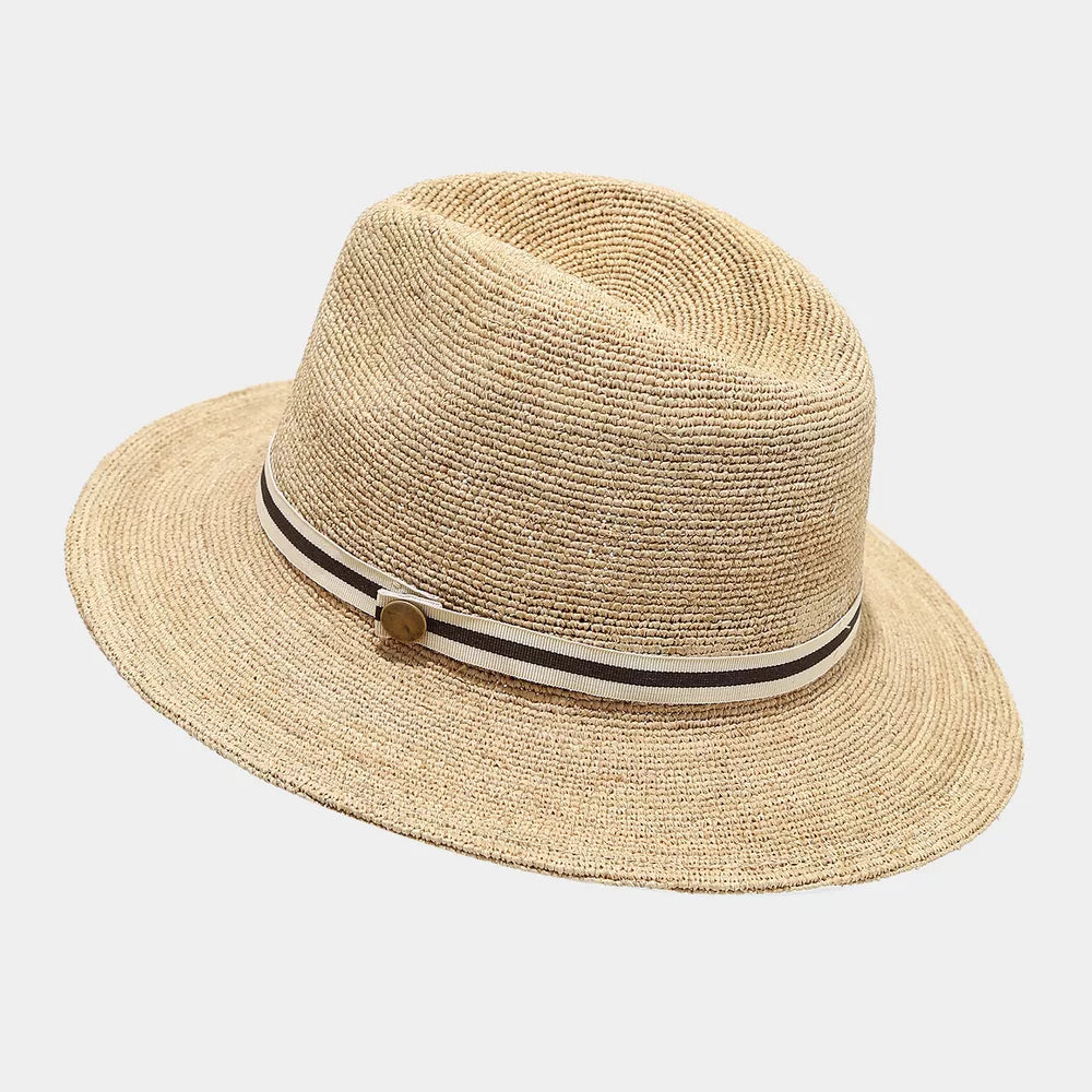 Raffia grass Imported Size &amp hat in black with fedora silhouette