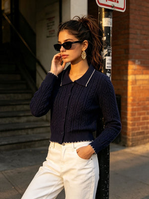 light gray cardigan with buttoned and long sleeve