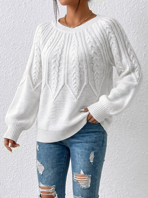 100% polyester Care instructions: Machine wash cold pullover sweater in White with relaxed silhouette