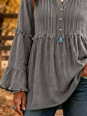 blouse in Blue with buttoned and tunic-length