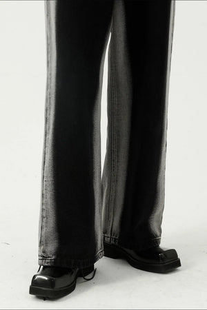 Dark faded side panel wide leg jeans with a relaxed fit.