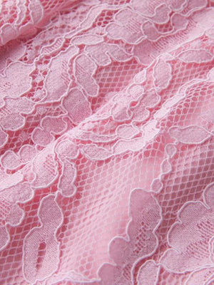 Pink Lace Midi Dress With Sheer Sleeves
