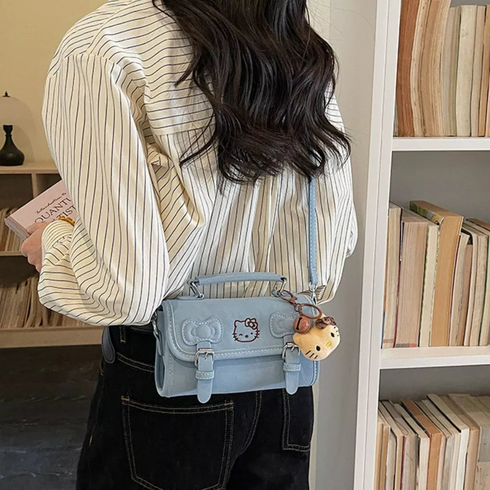 PU Leather Imported Size &amp crossbody bag in Blue with boxy silhouette