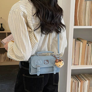 PU Leather Imported Size &amp crossbody bag in Blue with boxy silhouette