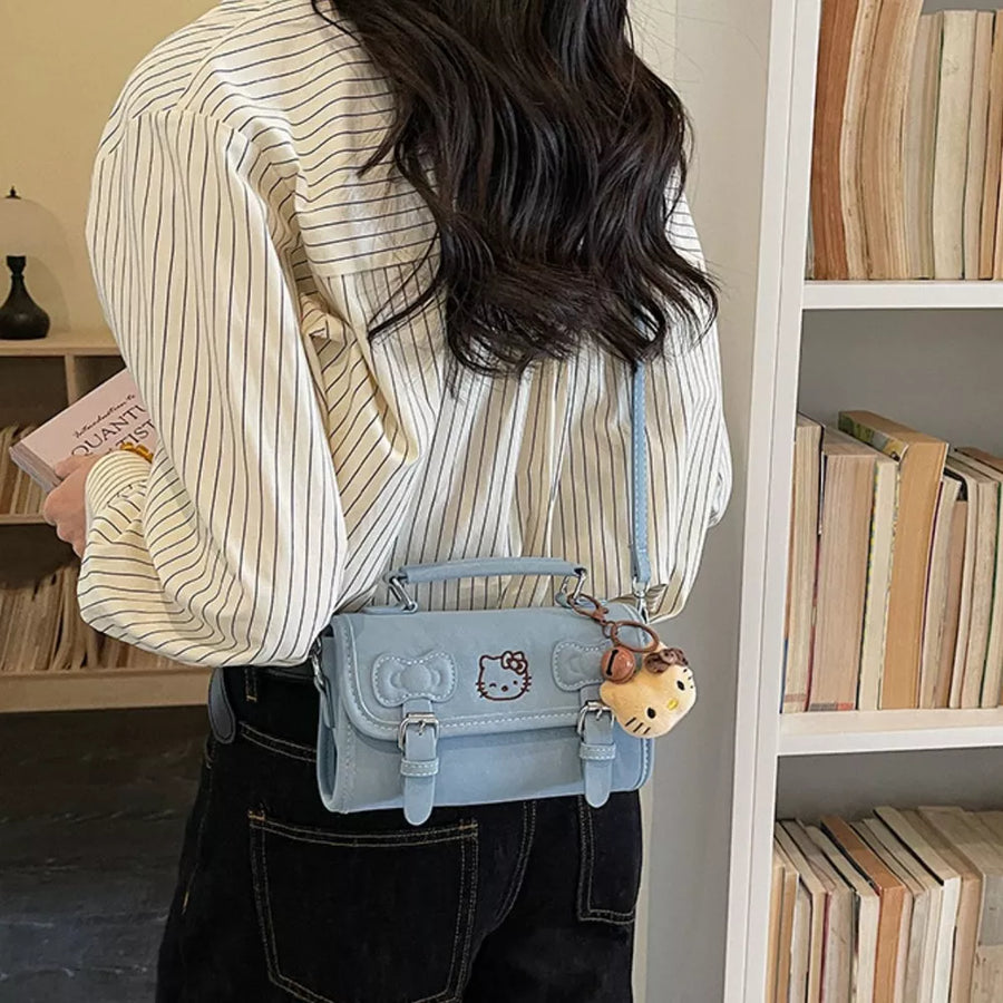 PU Leather Imported Size &amp crossbody bag in Blue with boxy silhouette