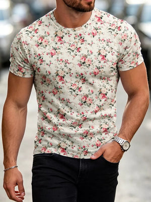 Floral t-shirt with stretch and short sleeve