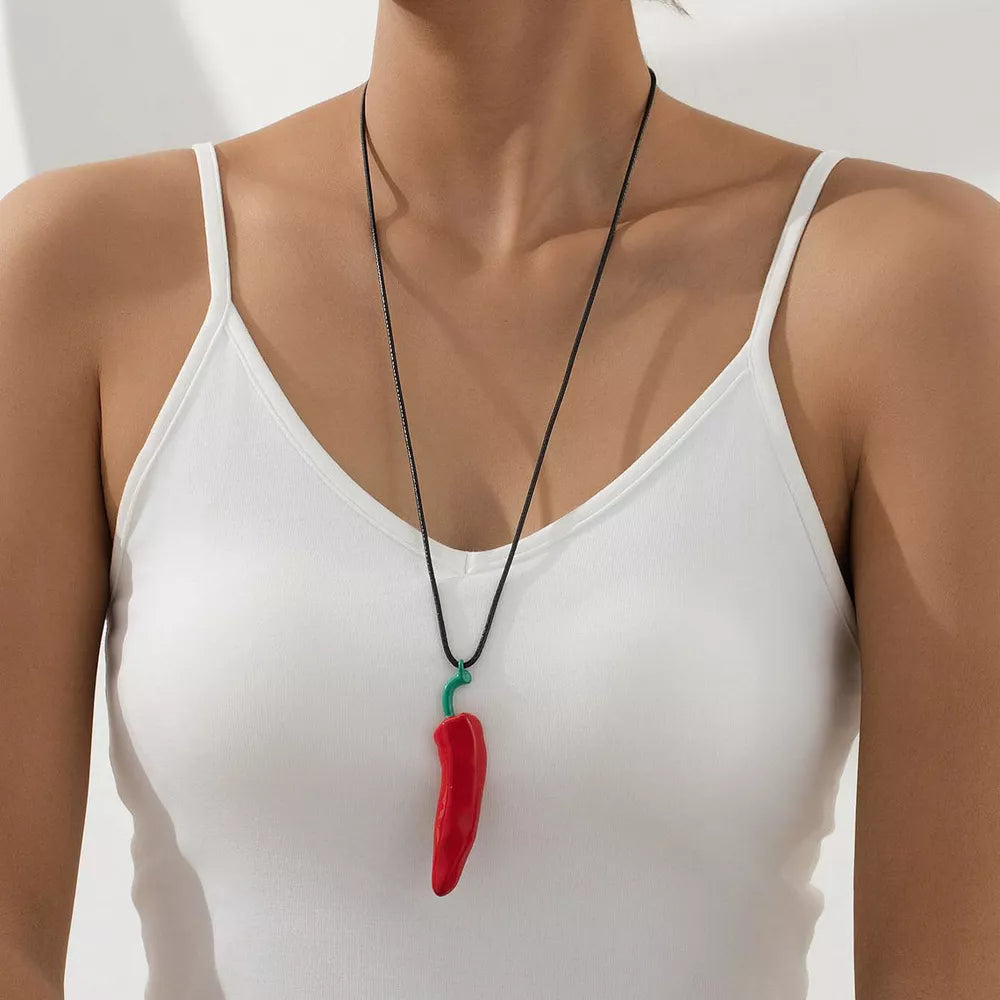 necklace in red featuring pendant and straight fit