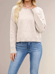 Apricot relaxed pullover sweater with crew neck