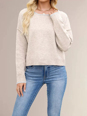 Apricot relaxed pullover sweater with crew neck