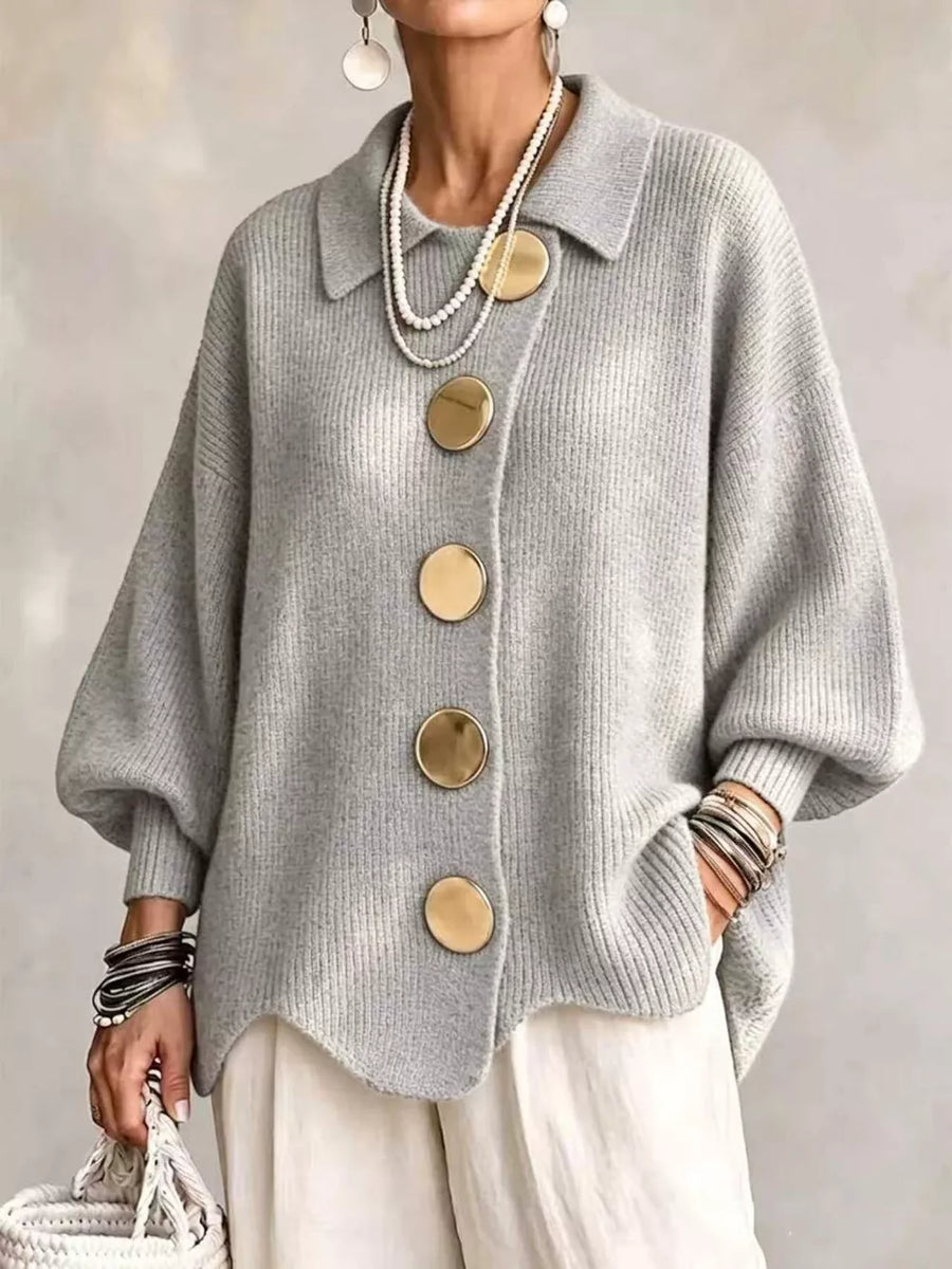 Pink cardigan with decorative button and lantern sleeve