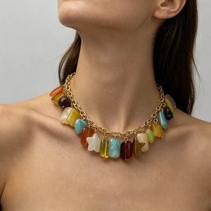 Gold with Bohemian Multi-color Gemstone 18k Gold-plated Necklace in Gold