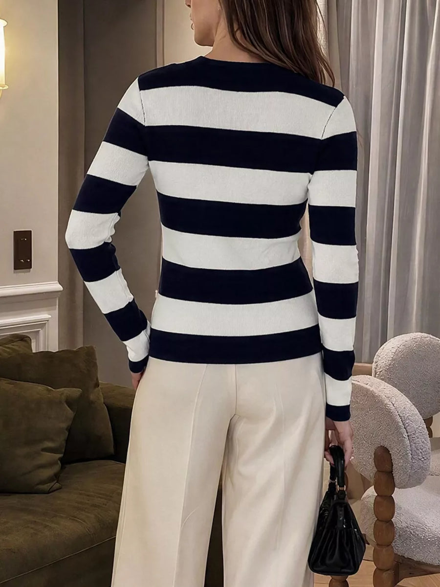 cardigan in Black with striped and buttoned