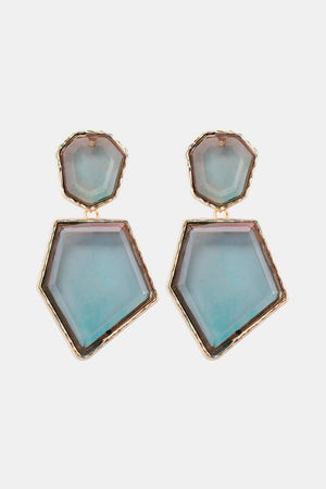 Light blue resin facet drop earrings with gold trim