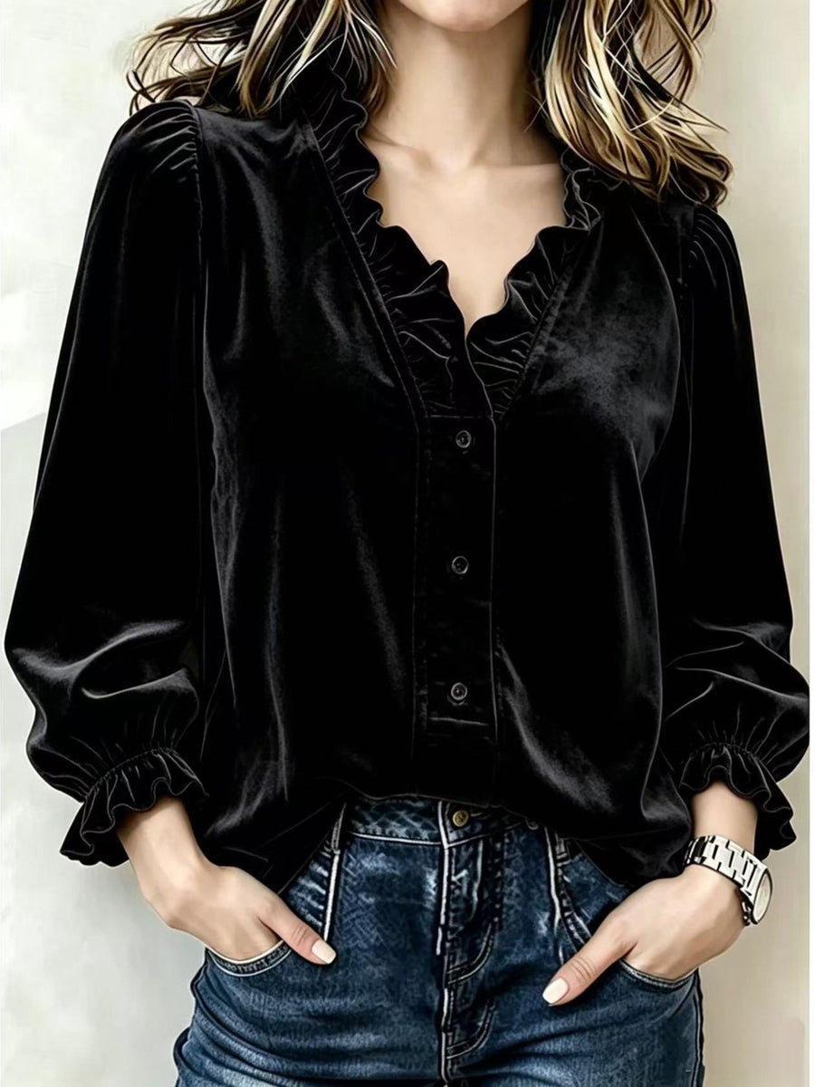 100% polyester Care instructions: Machine wash cold blouse in Chocolate Color with relaxed silhouette