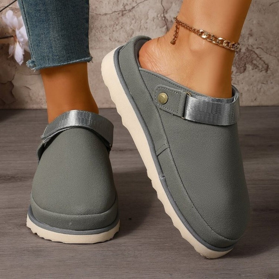 Thick-Sole Round Toe Slip-Ons in camel with round toe
